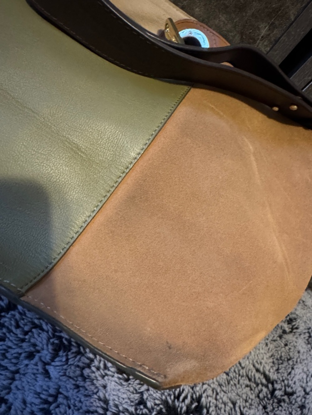 See By Chloe Two-Tone Olive & Tan Leather Shoulder Bag with Gold Hardware - Picture 8 of 14